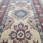 2x3 Beige Commercial Kazak Geometric Area Rug | Handmade Wool & Cotton Rug