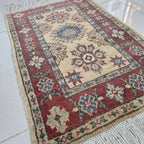 2x3 Beige Commercial Kazak Geometric Area Rug | Handmade Wool & Cotton Rug