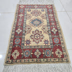 2x3 Beige Commercial Kazak Geometric Area Rug | Handmade Wool & Cotton Rug