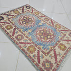 2x3 Blue Commercial Kazak Geometric Area Rug | Handmade Wool & Cotton Rug