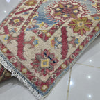 2x3 Blue Commercial Kazak Geometric Area Rug | Handmade Wool & Cotton Rug