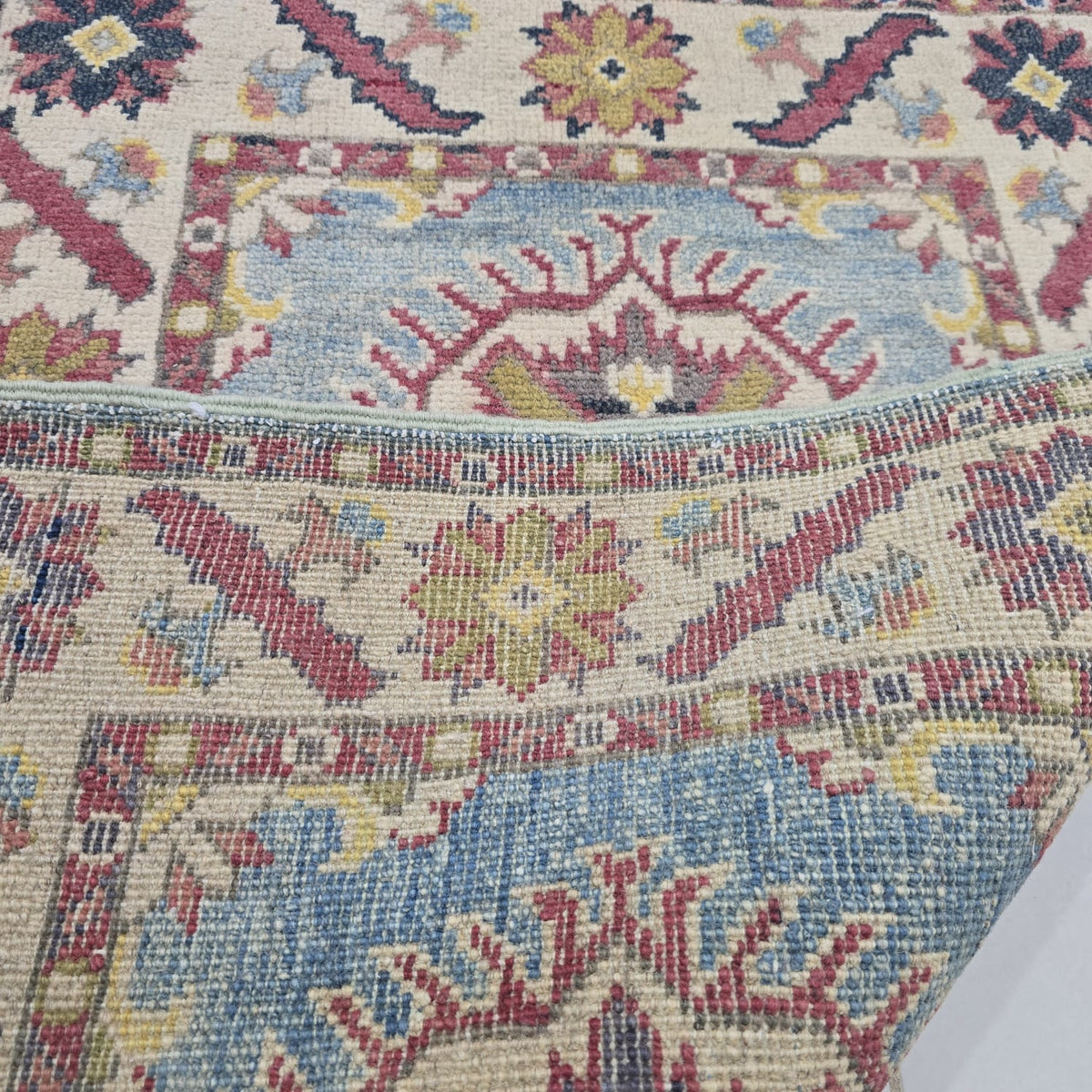 2x3 Blue Commercial Kazak Geometric Area Rug | Handmade Wool & Cotton Rug