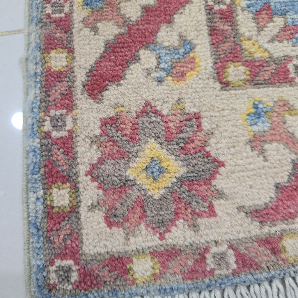 2x3 Blue Commercial Kazak Geometric Area Rug | Handmade Wool & Cotton Rug