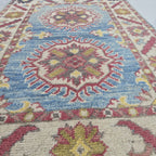 2x3 Blue Commercial Kazak Geometric Area Rug | Handmade Wool & Cotton Rug