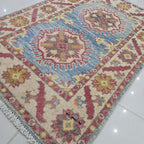 2x3 Blue Commercial Kazak Geometric Area Rug | Handmade Wool & Cotton Rug