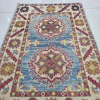 2x3 Blue Commercial Kazak Geometric Area Rug | Handmade Wool & Cotton Rug