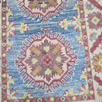 2x3 Blue Commercial Kazak Geometric Area Rug | Handmade Wool & Cotton Rug