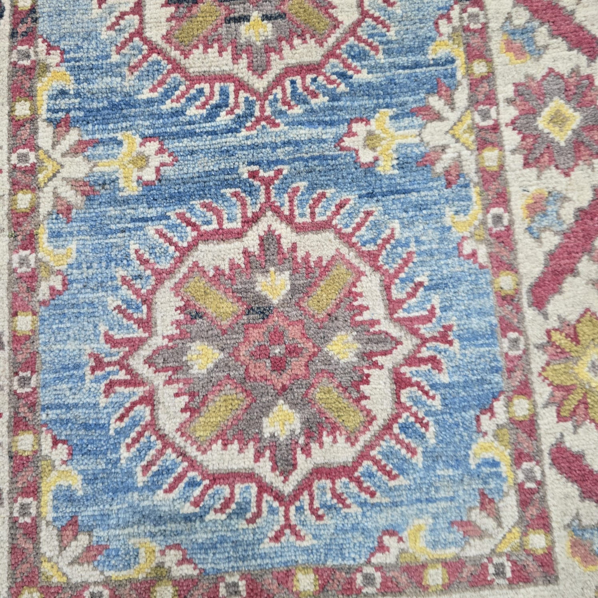 2x3 Blue Commercial Kazak Geometric Area Rug | Handmade Wool & Cotton Rug