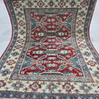 2x2.5 Red Commercial Kazak Geometric Area Rug | Handmade Wool & Cotton Rug