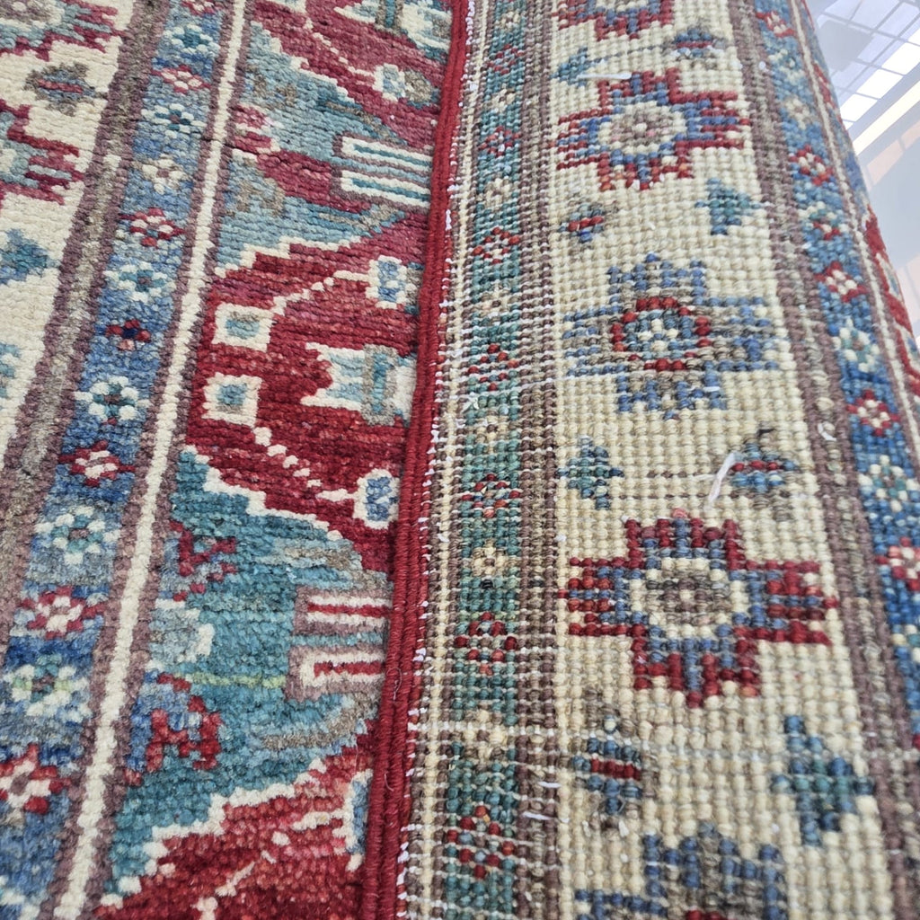 2x2.5 Red Commercial Kazak Geometric Area Rug | Handmade Wool & Cotton Rug