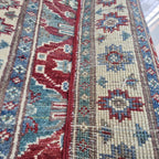 2x2.5 Red Commercial Kazak Geometric Area Rug | Handmade Wool & Cotton Rug