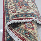 2x2.5 Red Commercial Kazak Geometric Area Rug | Handmade Wool & Cotton Rug