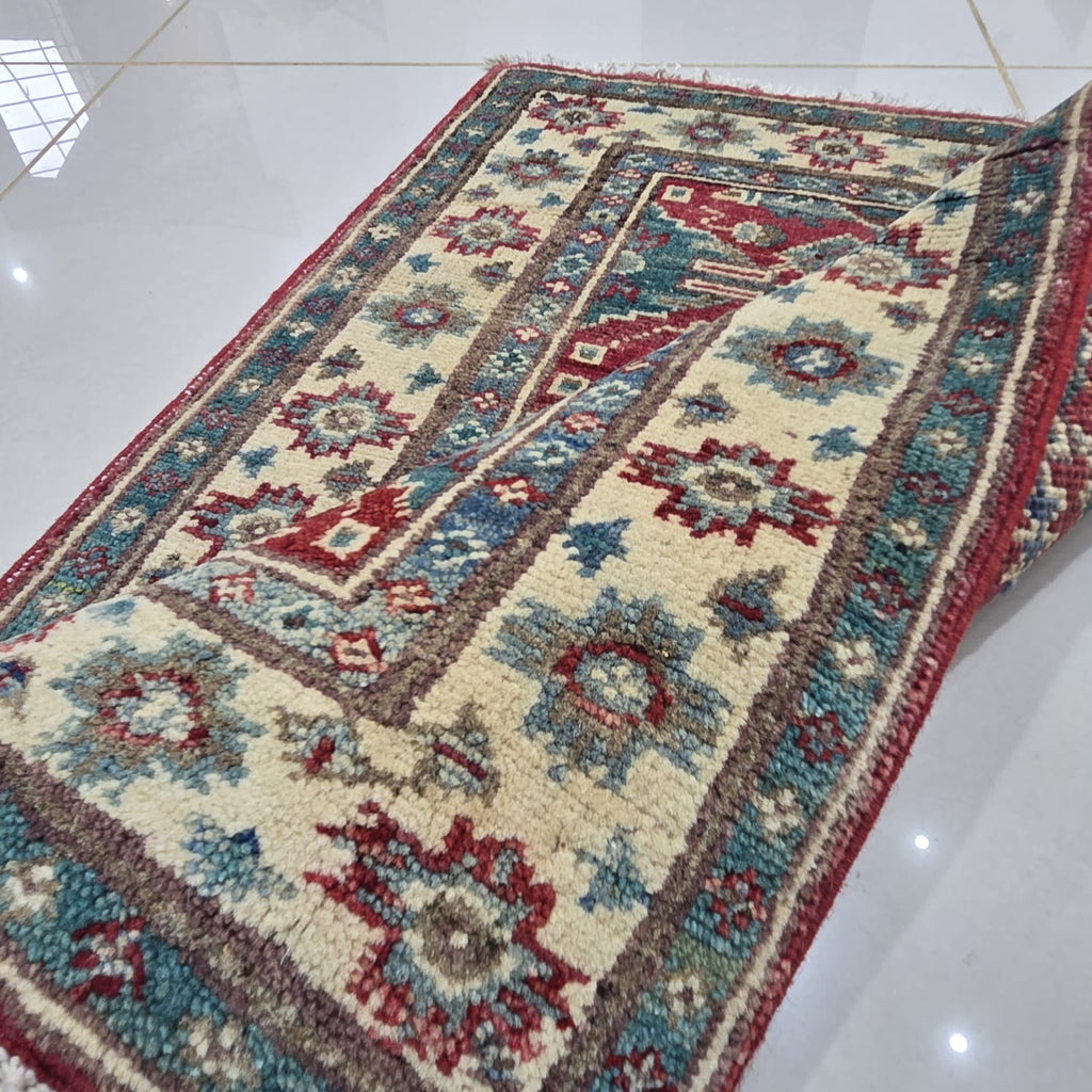 2x2.5 Red Commercial Kazak Geometric Area Rug | Handmade Wool & Cotton Rug