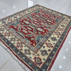2x2.5 Red Commercial Kazak Geometric Area Rug | Handmade Wool & Cotton Rug