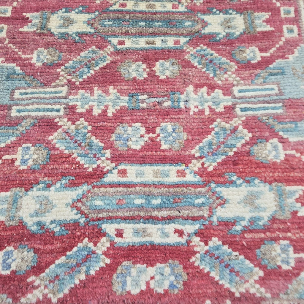 2x2.5 Red Commercial Kazak Geometric Area Rug | Handmade Wool & Cotton Rug