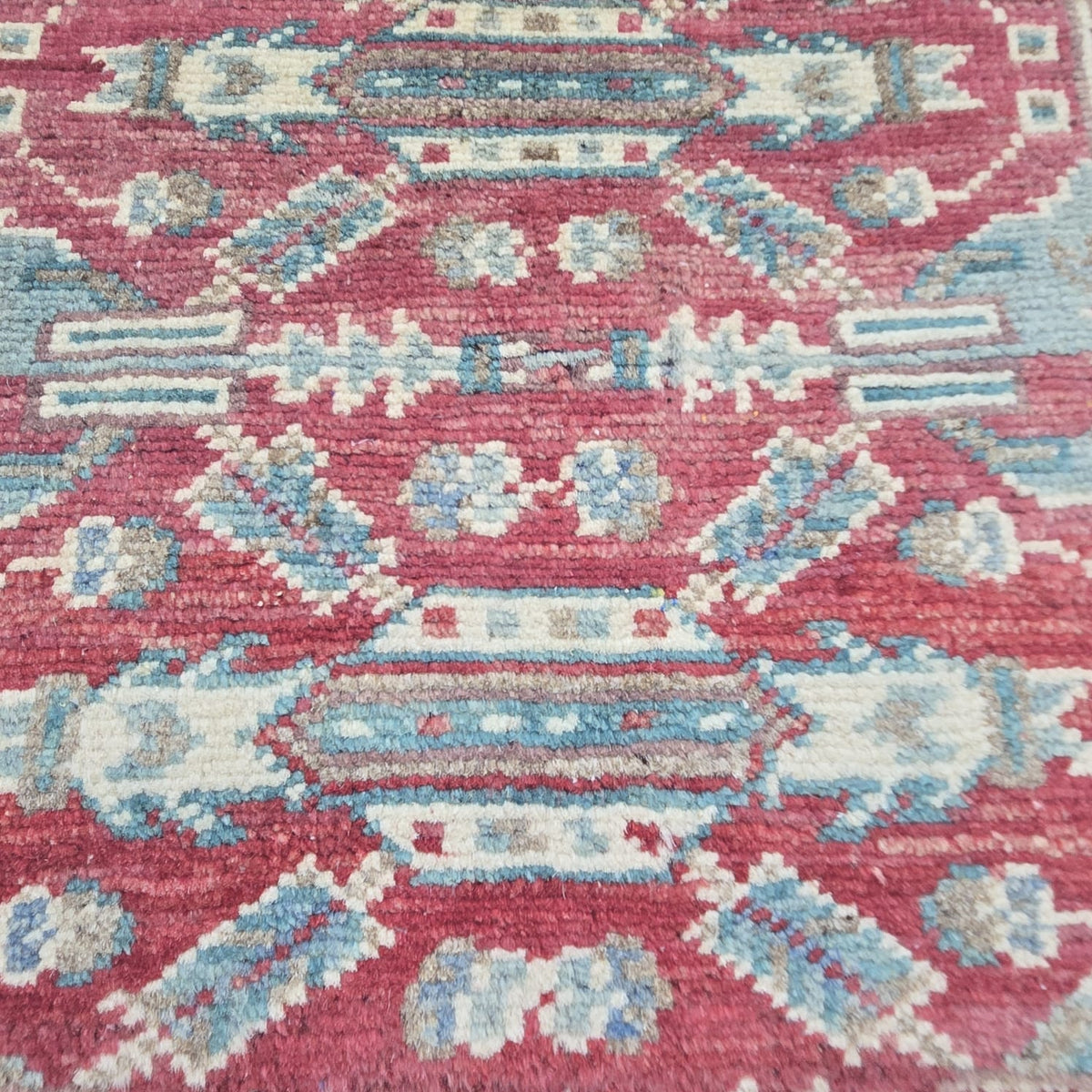 2x2.5 Red Commercial Kazak Geometric Area Rug | Handmade Wool & Cotton Rug