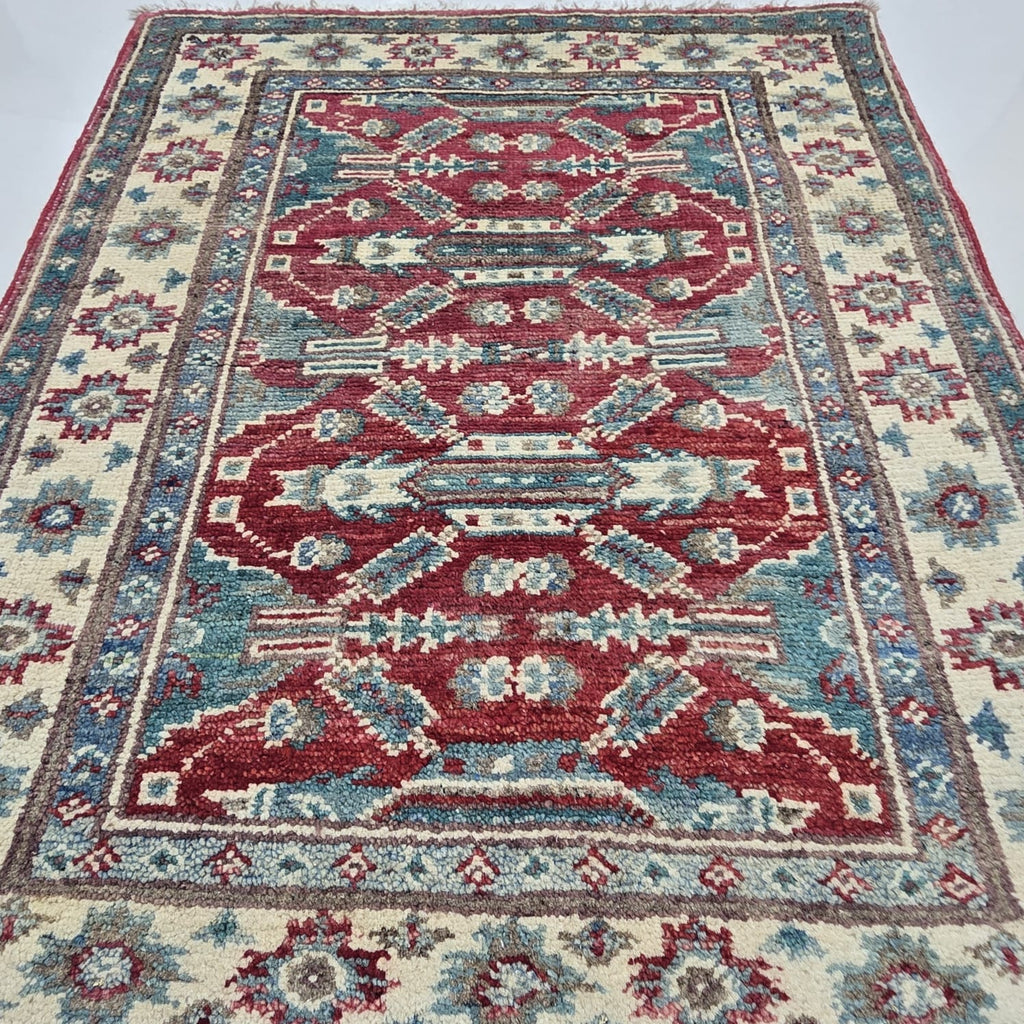 2x2.5 Red Commercial Kazak Geometric Area Rug | Handmade Wool & Cotton Rug