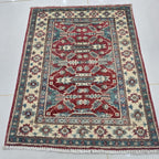 2x2.5 Red Commercial Kazak Geometric Area Rug | Handmade Wool & Cotton Rug