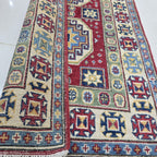 2.5x4 Red Commercial Kazak Geometric Area Rug | Handmade Wool & Cotton Rug