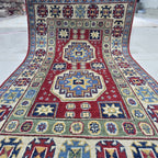 2.5x4 Red Commercial Kazak Geometric Area Rug | Handmade Wool & Cotton Rug