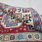 2.5x4 Red Commercial Kazak Geometric Area Rug | Handmade Wool & Cotton Rug
