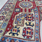 2.5x4 Red Commercial Kazak Geometric Area Rug | Handmade Wool & Cotton Rug
