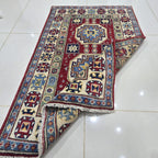 2.5x4 Red Commercial Kazak Geometric Area Rug | Handmade Wool & Cotton Rug