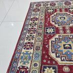 2.5x4 Red Commercial Kazak Geometric Area Rug | Handmade Wool & Cotton Rug