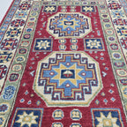 2.5x4 Red Commercial Kazak Geometric Area Rug | Handmade Wool & Cotton Rug