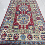 2.5x4 Red Commercial Kazak Geometric Area Rug | Handmade Wool & Cotton Rug