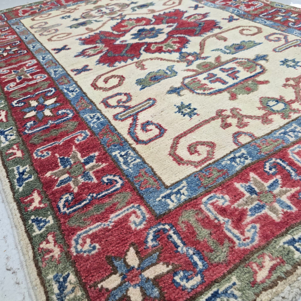 2.5x4 Beige Commercial Kazak Geometric Area Rug | Handmade Wool & Cotton Rug