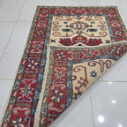 2.5x4 Beige Commercial Kazak Geometric Area Rug | Handmade Wool & Cotton Rug