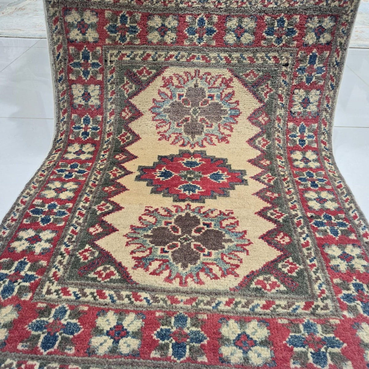 2x3 Brown Commercial Kazak Geometric Area Rug | Handmade Wool & Cotton Rug