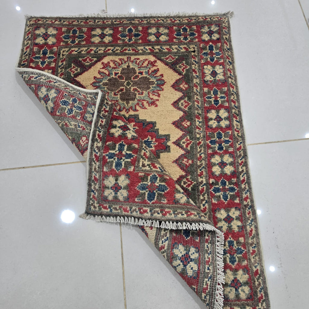 2x3 Brown Commercial Kazak Geometric Area Rug | Handmade Wool & Cotton Rug