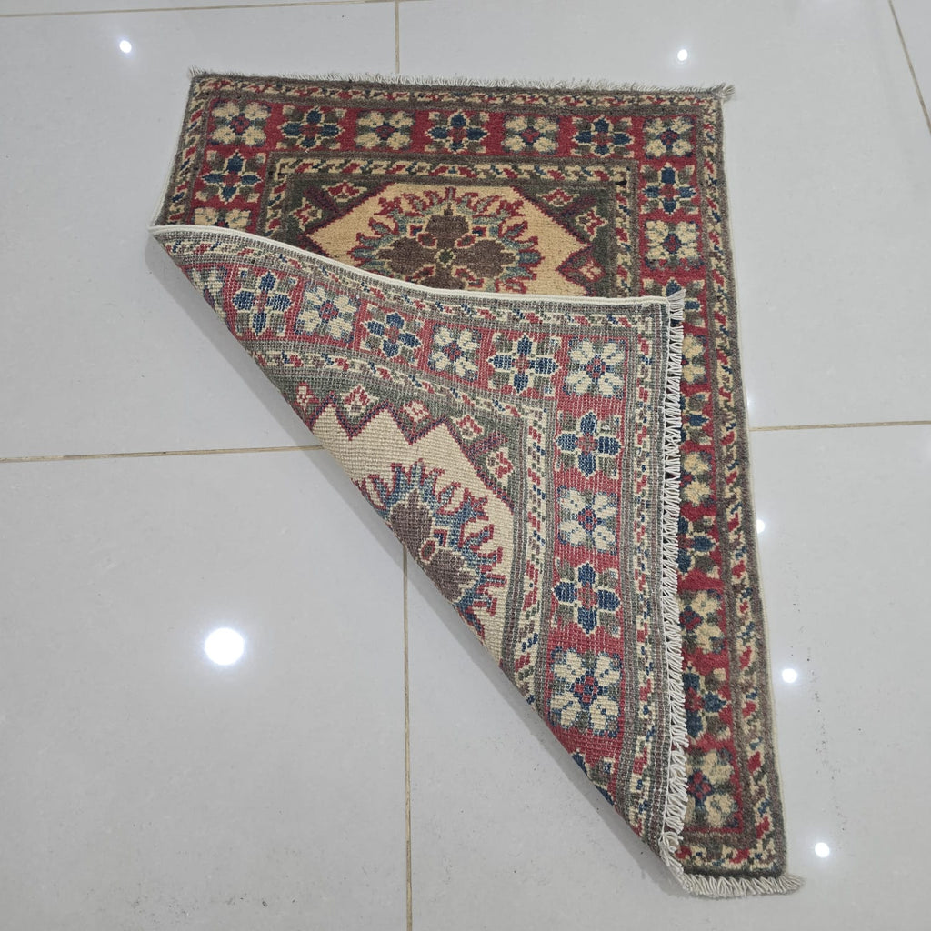 2x3 Brown Commercial Kazak Geometric Area Rug | Handmade Wool & Cotton Rug