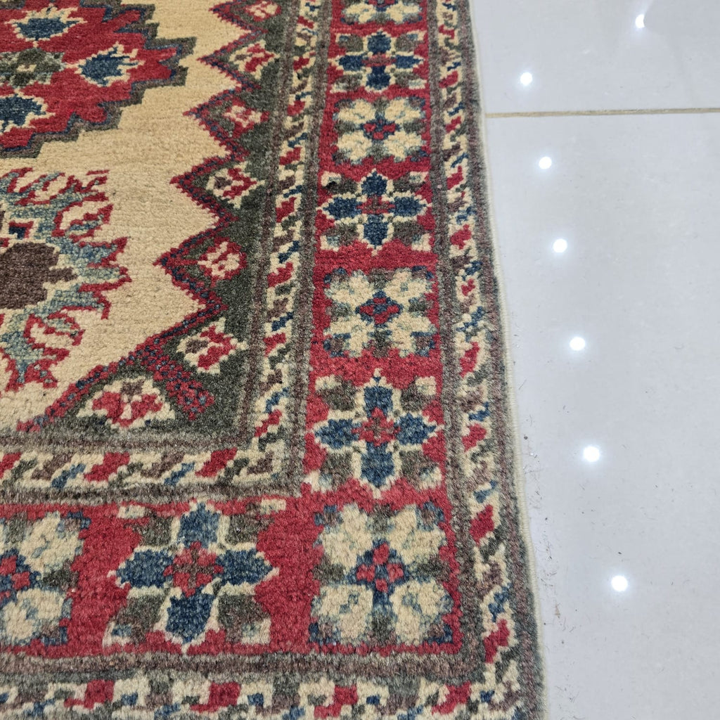 2x3 Brown Commercial Kazak Geometric Area Rug | Handmade Wool & Cotton Rug