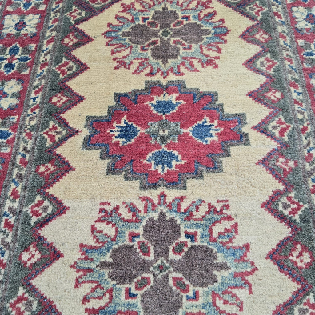 2x3 Brown Commercial Kazak Geometric Area Rug | Handmade Wool & Cotton Rug