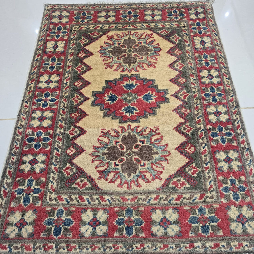 2x3 Brown Commercial Kazak Geometric Area Rug | Handmade Wool & Cotton Rug