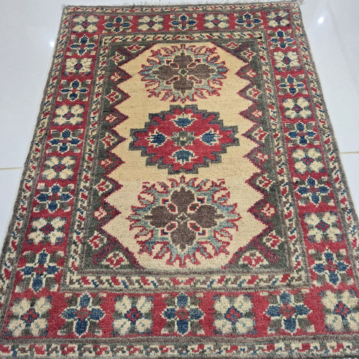 2x3 Brown Commercial Kazak Geometric Area Rug | Handmade Wool & Cotton Rug