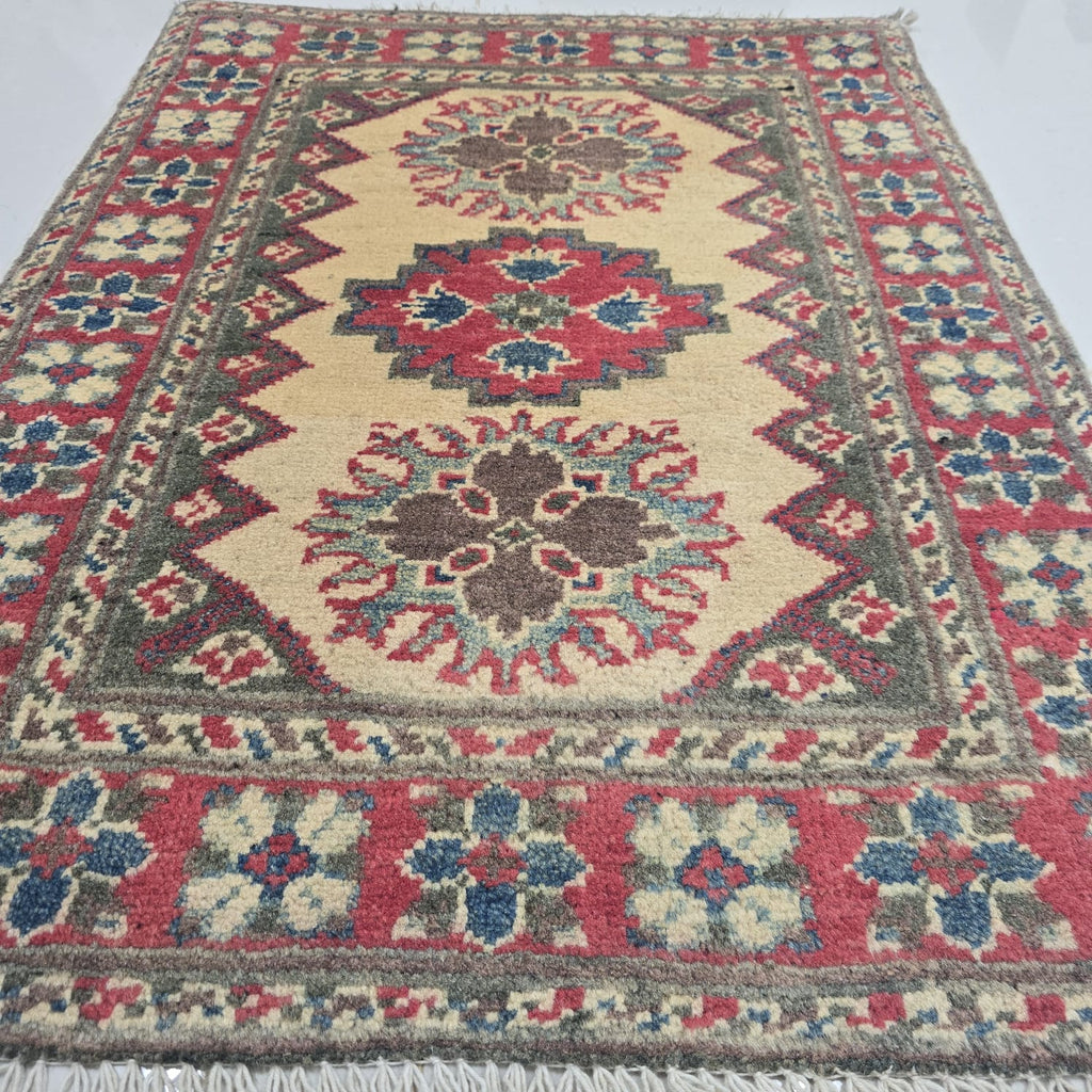 2x3 Brown Commercial Kazak Geometric Area Rug | Handmade Wool & Cotton Rug