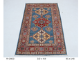 3x5 Blue and Red Super Kazak Handmade Wool Cotton Geometric Area Rug