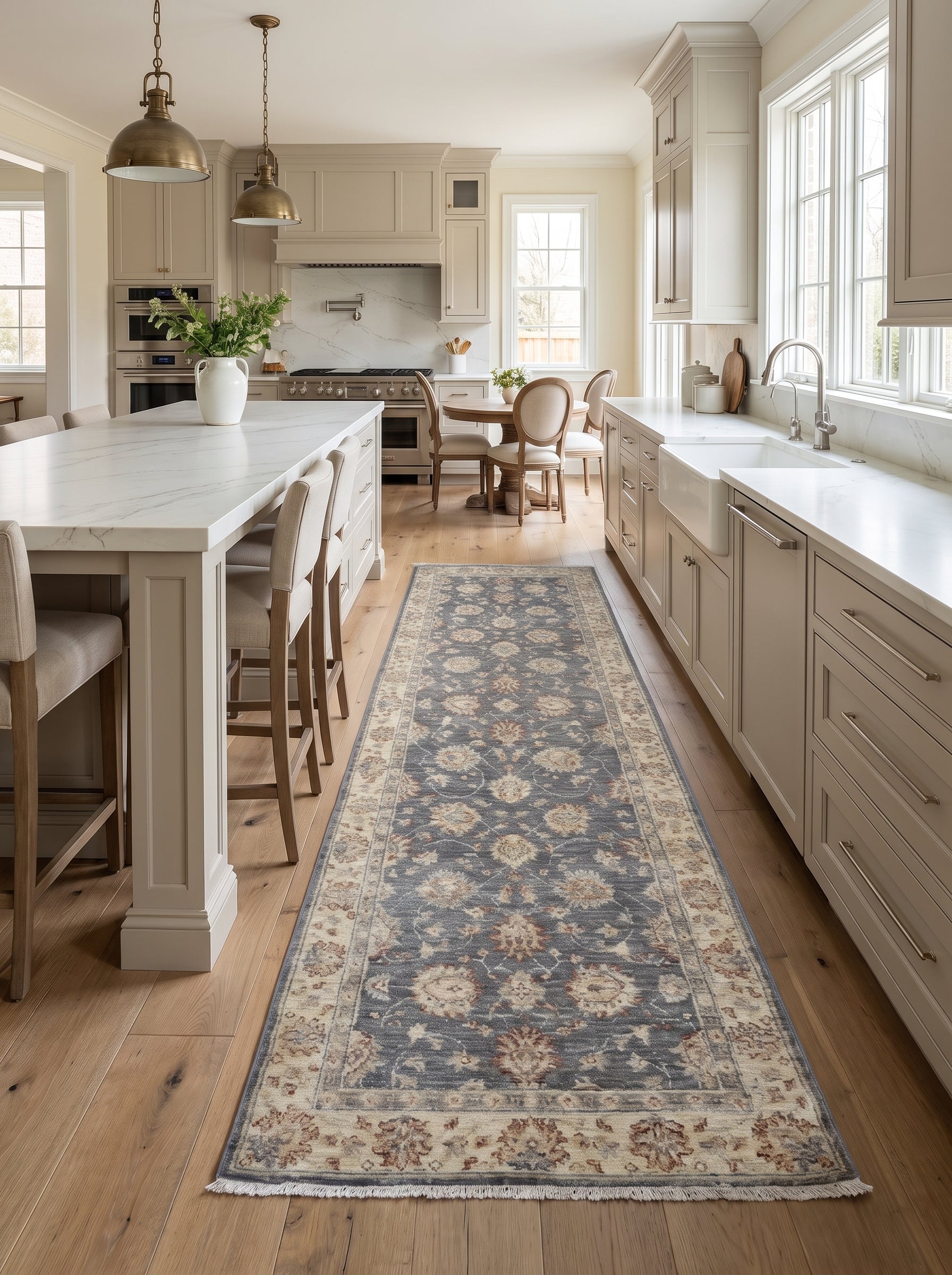 3x8 Beige & Gray Chobi Runner Rug | Handmade Wool & Cotton Floral Rug | Luxury Chobi Rug