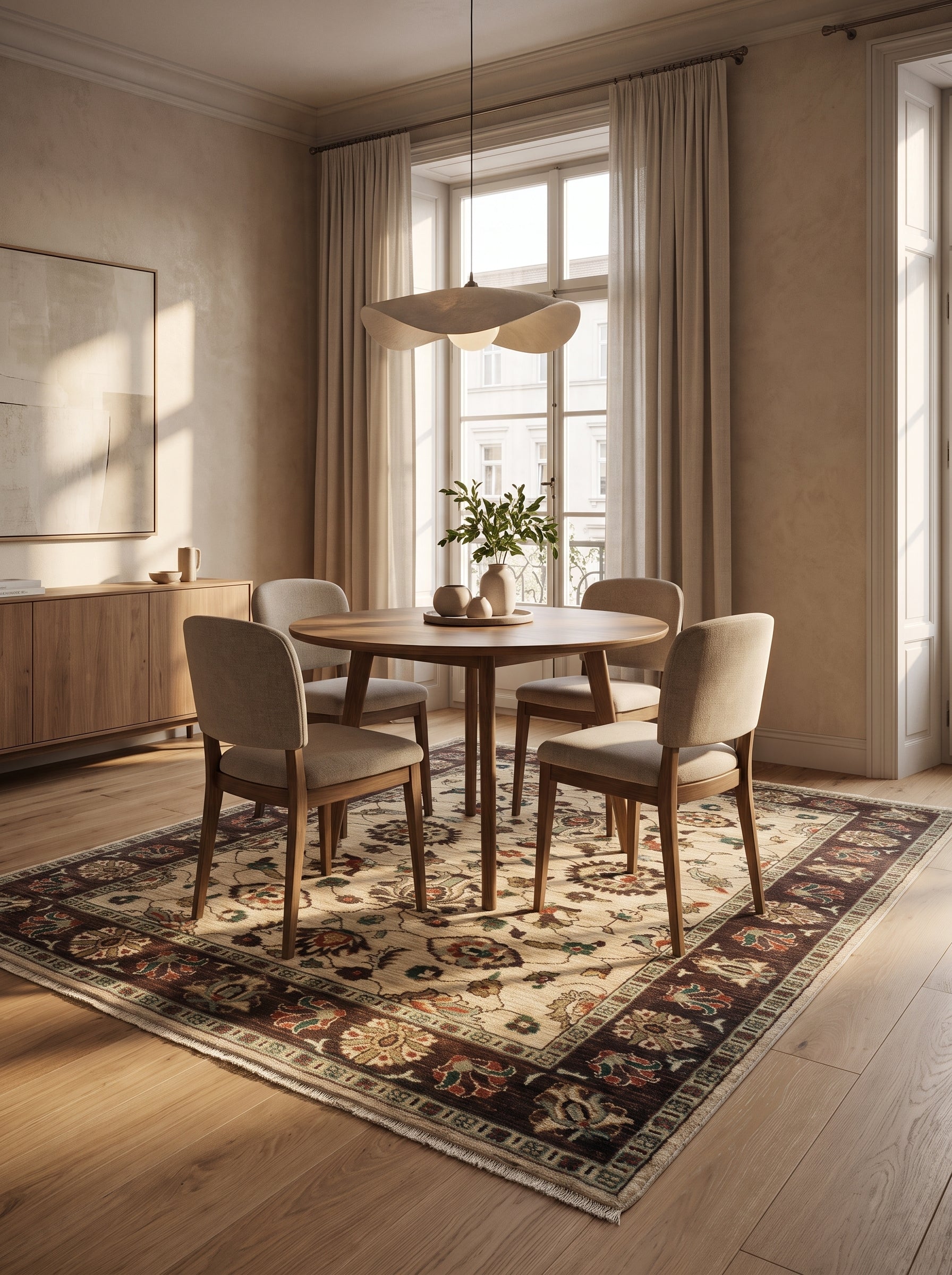 5x6 Beige & Brown Chobi Area Rug | Handmade Wool & Cotton Floral Rug | Luxury Chobi Rug