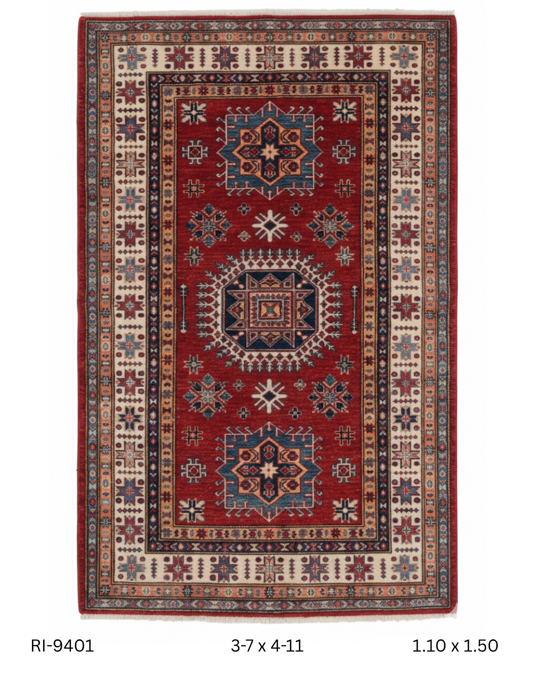 3x5 Beige and Red Super Kazak Handmade Wool Cotton Geometric Area Rug