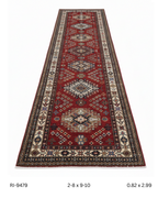 3x10 Beige & Red Super Kazak Geometric Handmade Cotton & Wool Runner Rug | Premium Luxury Runner Rug