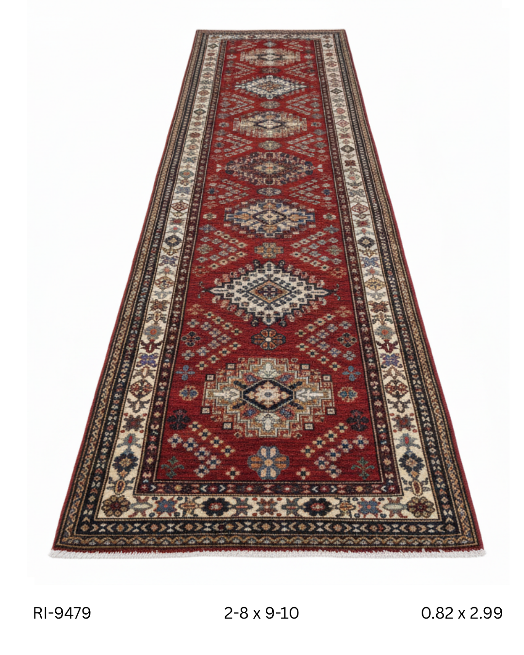 3x10 Beige & Red Super Kazak Geometric Handmade Cotton & Wool Runner Rug | Premium Luxury Runner Rug