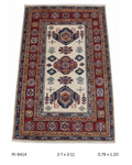 3x4 Beige and Red Super Kazak Handmade Wool Cotton Geometric Area Rug