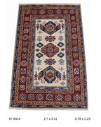 3x4 Beige and Red Super Kazak Handmade Wool Cotton Geometric Area Rug