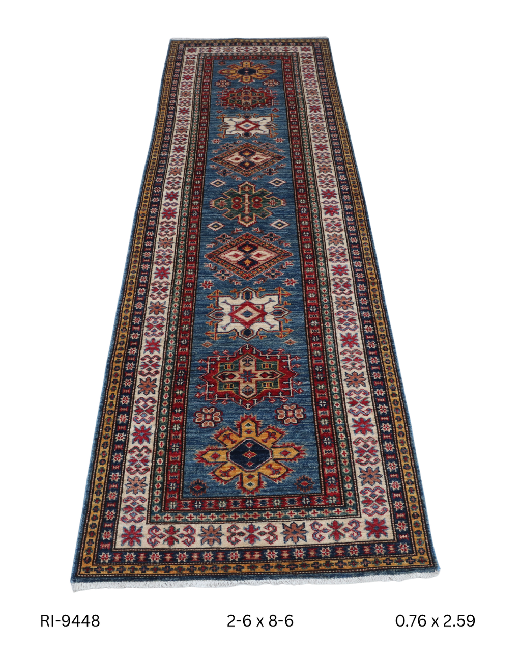 2x8 Beige and Red Super Kazak Handmade Wool Cotton Geometric Runner Rug
