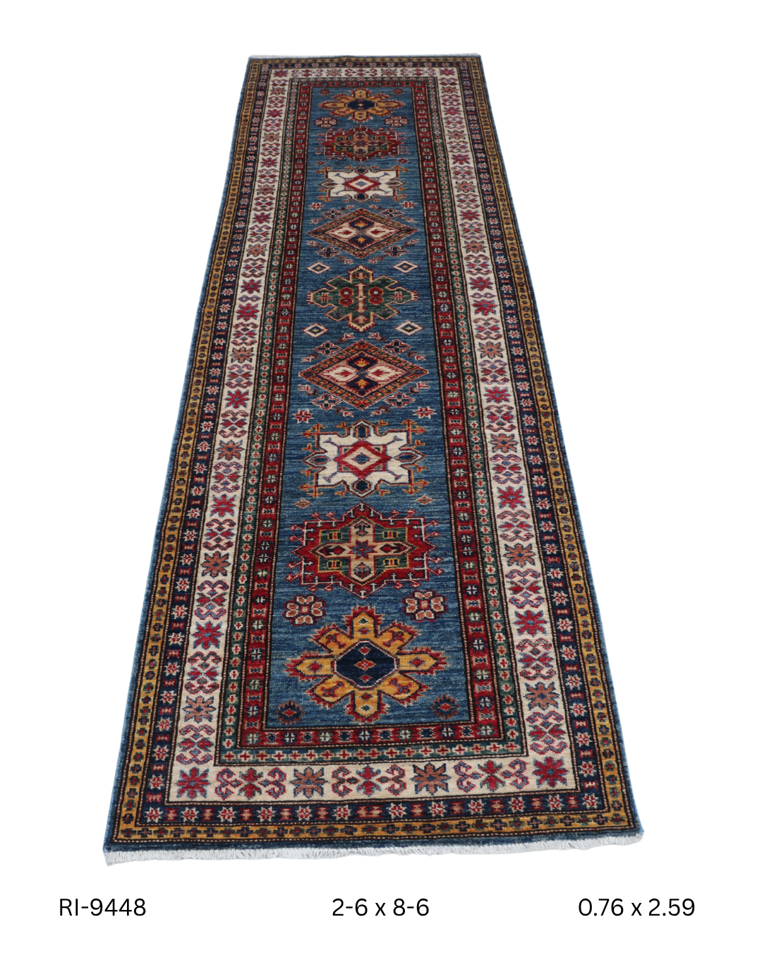 2x8 Beige and Red Super Kazak Handmade Wool Cotton Geometric Runner Rug